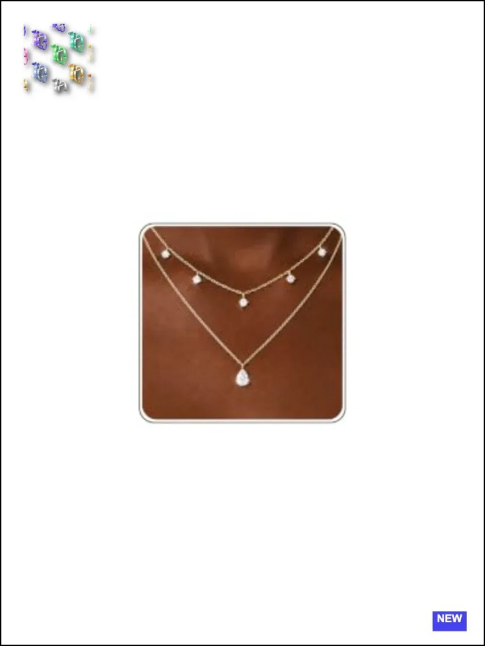 14K Gold Plated Layered Necklace Set with Cubic Zirconia, 2 Separate Chains,